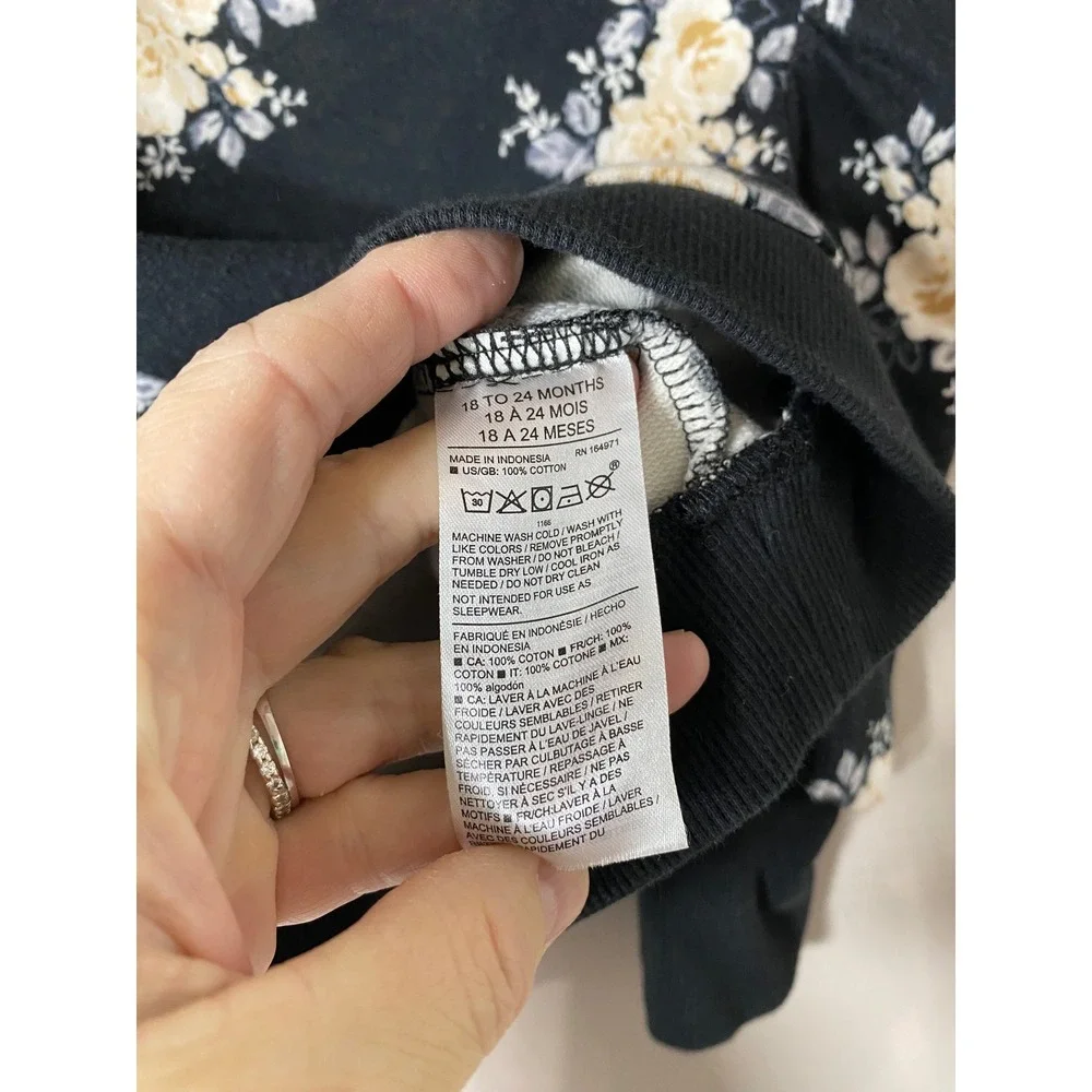 Jane and Jack Floral Puff Sleeve Sweatshirt Black Cream Girls‎ 18-24 Months